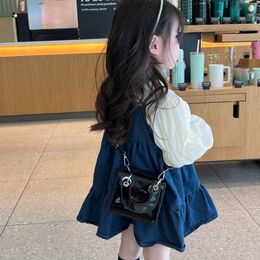 Fashion Kids letter square handbags INS girls glazed leather messenger bag children one-shoulder tote bags S1410