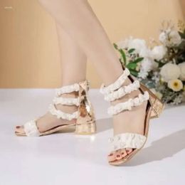 Women 2024 Sandals Rome Pearl Trend Chunky Fashion Party Summer Slingback Open Toe Pumps cd5