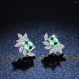 Dangle Earrings PT950 White Gold 2 Carat Emerald Diamond VVS1 Four-claw Leaf 18K D Colour Moissanite Square