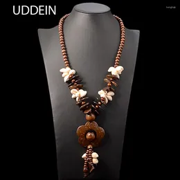 Pendant Necklaces UDDEIN Bohemian Long Flower Necklace Women Wood Chain Shell Statement Jewelry Wholesale Vintage Maxi