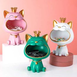 Action Toy Figures Cat Sculpture Figurines High Durability Storage Box Cartoon Shape Resin Sundries Decor for Home Decoration H240522