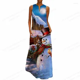 Casual Dresses Christmas Dress Women Fashion Party Evening Snowman Print Long Robes Tree Vestidos Maxi Luxury Sundress