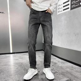 Men's Jeans Black Grey Stretch Street Trend Korean Slim Fit Skinny Pants2024spring And Summer High-end Clothing