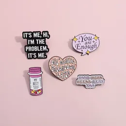 Brooches Cartoon Heart-shaped Bottle Enamel Brooch Creative English Letters You Are Enough Cute And Anxious Metal Badge Punk Pin