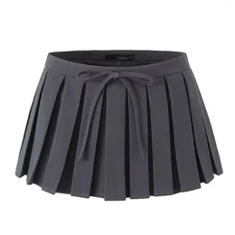 Skirts Womens Pleated Miniskirts With Shorts Fashion Casual Solid Color Built-in Mini Skirt School Girl Uniform Streetwear
