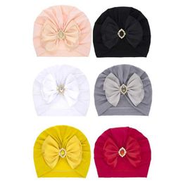 Hair Accessories Lovely Rhinestone Baby Hat Big Bow Turban Baby Girl Hats Head Wraps for Newborn Infant Kids Ears Cover Toddler Bow Beanie Y240522