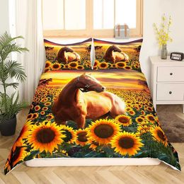 Bedding sets Yellow Sunflower Comforter Set Butterfly for Kids Girls Teens WomenCountry Floral Quilt Duvet Sets 2 Cases H240521 RV5B