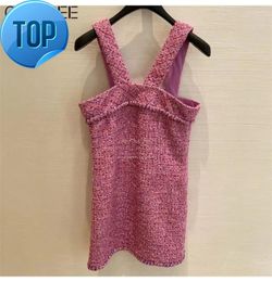 Casual Dresses For Brand Clothes Designer Summer Women 2024 Luxury Elegant Pink Spaghetti Strap Wool Dress Korean Fashion Streetwear