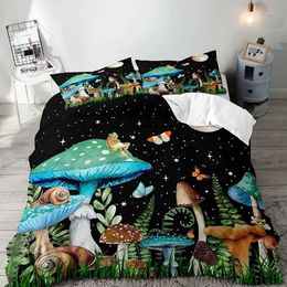 Bedding sets White Mushroom Set Duvet Cover Full Size Green Plant Botanical Comforter Quilt 2 Shams for Women Girls H240521 LY6S