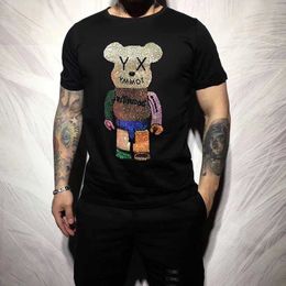 Men's T-Shirts High-Quty New Shirt Hot Cartoon Rhinestone Mens T-shirt Bottoming S-hirt Summer Round Neck Short-Slved Casual Top T240522