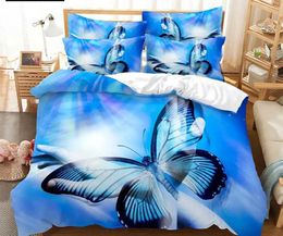 Bedding sets Blue Butterfly Duvet Cover Set King Queen Twin Size Double Bed Single 3D Sets Pink Quilt with 2 cases H240521 TIDB