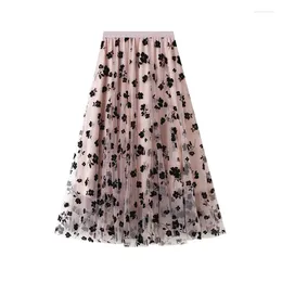 Skirts Purchase Flocked Mesh Skirt For Women's Summer 2024 Medium Length Slim And Draped Yarn Super Fairy Girl Pleated