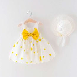 Summer Newborn Children Wave Dot Sling Dress Big Bow Girl Puffy Baby Walking Skirt Comes with Sun Shade Hat