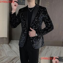 Men'S Suits Blazers Mens Sequin Design Men Singer Dj Stage Suit Jacket Wedding Business Casual Dress Coat Blazer Mascino Veste Hom Dhusp