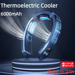 2024 wearable air conditioner USB charging portable 3 refrigerant suspension neck fan silent 6000mAh outdoor summer cooler 240510