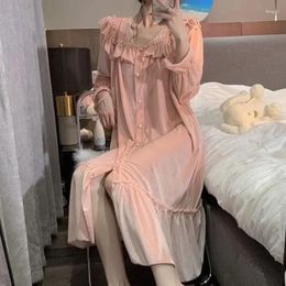 Women's Sleepwear Home Nightgown Dress Wear Night Korean One Womens Piece Solid Elegant Velvet Long 2024 Autumn Ruffles Pajamas Sleeve