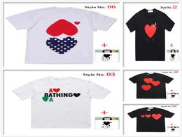 Men T-Shirts women short-sleeved high-quality Tee Japanese cotton t shirt embroidered red heart big love print face couple bottoming collection A059873044