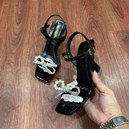 Pearl Shoes Sandals s Bow Open Toe Square Buckle Comfortable High Heels Women Party Dress Wedding Shoe Heel D 4e6 re