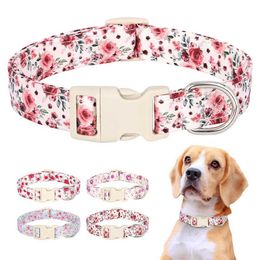 Dog Collars Leashes Nylon Collar Adjustable Dogs Flower Print Necklace For Small Medium Large Chihuahua Pug Pet Supplies H240522