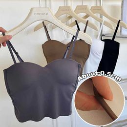 Women's Tanks Camis Seamless Camisole womens fitness bra crop top thin and elegant summer sexy all matching casual one piece ice silk underwear top d240521