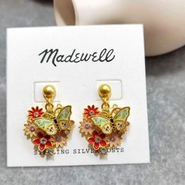 Stud Earrings S925 Silver Needle European And American Daisy Enamel Color Set Butterfly Copper Plated Gold Female