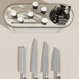 Kitchen Knife Holder Multiuse Utensil Stand Knife Stand Kitchen Chopstick Storage Box Plastic Knife Storage Rack With Drain Tray