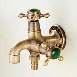 Bathroom Sink Faucets Antique Brass Washing Machine Copper&Green Jade Wall Mounted Dual Handle Single Cold Bibcocks Outdoor Taps