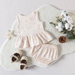 Clothing Sets 2024 Summer Toddler Infant Girls Tops Shorts Clothes Set Sleeveless Shirts Drawstring Short Trousers Born Baby Suits