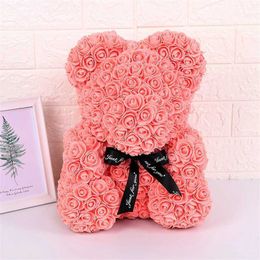 Decorative Objects Figurines Handmade Teddy Rose Bear and Led Valentines Day Wedding Flowers Decoration Family Party Girlfriend Anniversary Gift H240521 UFG0