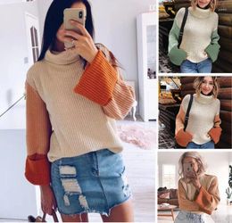 Women's Polos Autumn Plus Size Three-color Colour Matching Turtleneck Knitted Sweater Women Winter