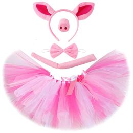 Skirts Baby Girls Pink Pig Tutu Skirt for Kids Piglet Dress Up Costumes Birthday Party Outfits Toddler Little Piggy Fluffy Ballet Tutus Y240522