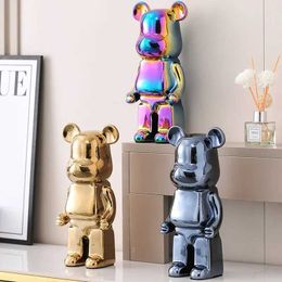 Action Toy Figures 28cm Bearbick Figure Statue Ceramic Violent Bear Fashion Desktop Decoration Luxury Living Room H240522