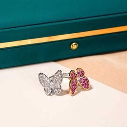 High quality and stylish Vanly rings Gold Plated with Quality New Pink Blue Treasure Butterfly Coloured Ring Full with Original logo Vanlybox