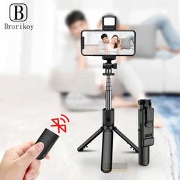 Selfie Monopods S03s BT wireless remote control selfie stick folding mini tripod with fill light suitable for iOS Android suitable for iPhone 15 Huawei d240522