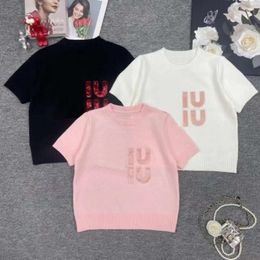 Women's T Shirts Women Shirt Designer Tshirts Womens Summer Fashion Letter Sequins Graphic Tee Knit Sweater Pullover Short Sleeve Tops