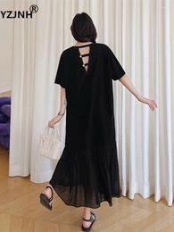 Party Dresses YZJNH 2024 Summer Long Dress Women's Hong Kong Style Round Neck Short Sleeve Open Back Weaving Fishtail Hem Large Size