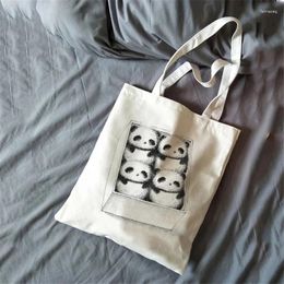 Shopping Bags Ladies Casual Cute Panda Print Tote Bag Shoulder Foldable Reusable Beach Bag.