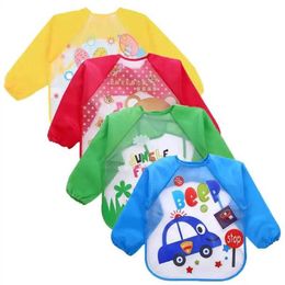 Bibs Burp Cloths Cute baby bib waterproof long sleeved apron for childrens feeding smoky bib Bopp painting soft toddler clothing Bandana bib d240522