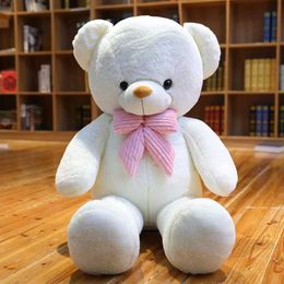 Plush Dolls High Quality 80cm Teddy Bear With Bow Plush Toy Soft Stuffed Cartoon 3 Colours Bear Doll Lovers Girlfriends Valentines Gifts H240521 TYB1