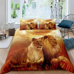 Bedding sets Black Lion Duvet Cover Animal Bed Sheet 3 Piece Set Single Double King Queen Full Size 1 Comforter 2 case H240521 OYL0