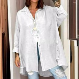 Women's Blouses Lightweight Women Shirt Stylish Lapel Long Sleeve Solid Color Loose Fit Top For Summer Basic Commuting Style