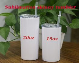 DIY 20oz Sublimation Skinny Tumbler Slim Tumbler Double Wall Stainless Steel Vacuum Insulated Coffee Mug Tapered Cup With Straw4689695