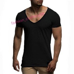 Summer Sexy V Neck Short Sleeve T Shirt Men Fashion Solid Black Casual Slim T Shirts