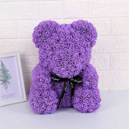 Decorative Objects Figurines Handmade Teddy Rose Bear and Led Valentines Day Wedding Flowers Decoration Family Party Girlfriend Anniversary Gift H240521 PZLM