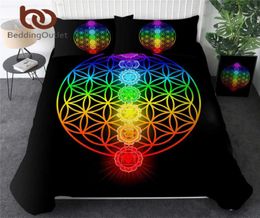 BeddingOutlet Chakra Bedding Set Zen Theme Bed Cover Colourful Bed Set King Geometric Bedspreads Flower of Life Bedlinen Dropship H4262862