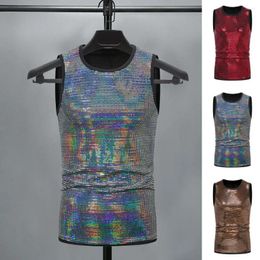 Men's Tank Tops Sleeveless Shiny Top Men Vest Metallic For Club Performance Stage Show Slim Fit Stretchy
