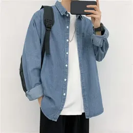 Men's Casual Shirts Men Top Jacket Denim Shirt Stylish With Turn-down Collar Chest Pocket Spring Summer For School