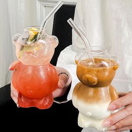 Mugs Ins Cute Cartoon Bear Cup Beverage Glass Juice Milky Tea Coffee Mug Birthday Christmas Gifts