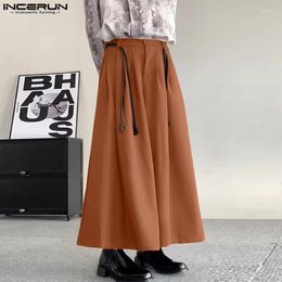 Men's Pants 2024 Men Wide Leg Solid Color Loose Button Joggers Pleated Fashion Trousers Streetwear Casual S-5XL INCERUN