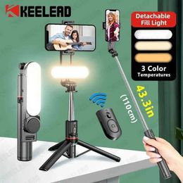 Selfie Monopods Keelead selfie stick with fill lights foldable mini tripod wireless Bluetooth remote control shutter suitable for iPhone smartphones d240522